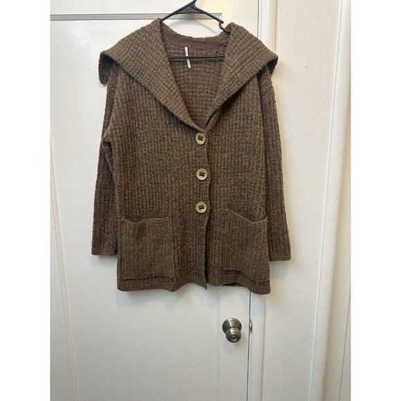 Free People Heavy Knit Chunky Sweater Cardigan Brown Sz S Oversized Big Buttons - Picture 1 of 8